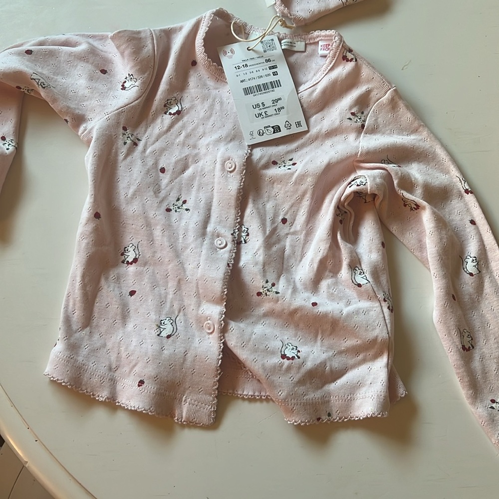 Zara Light Pink Baby Onesie Set with Tiny Floral Detail NWT - Picture 4 of 4